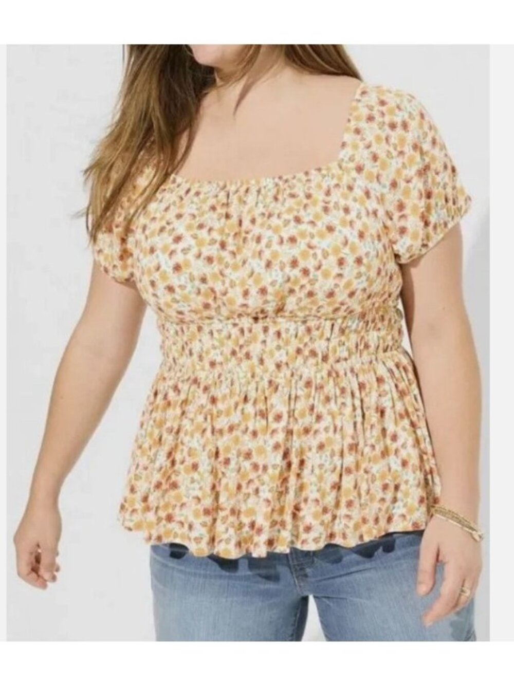 Torrid Orange Mini Floral Square Top Blouse Flowy Boho Coastal Fall 5 5X
